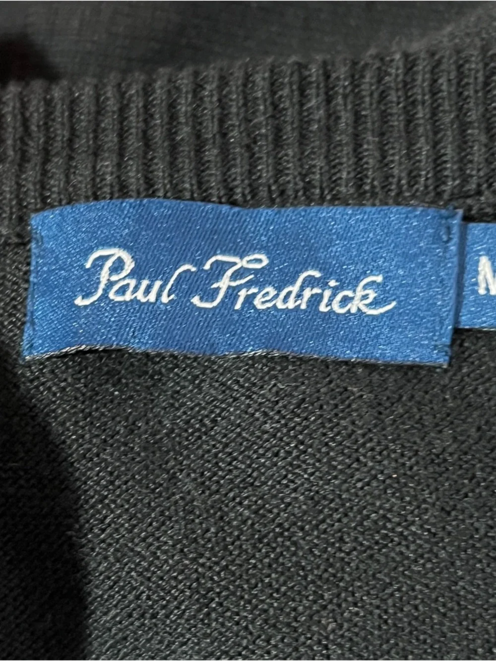 PAUL FREDRICK Silk Cotton Houndstooth V-Neck Button Cardigan Men’s Medium